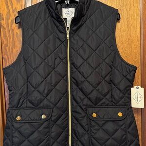 St. John's Bay Black Quilted Vest with Gold Details